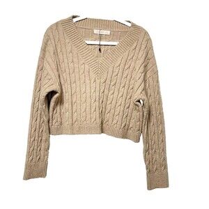 ANWND Cropped Cable Knit Sweater Womens Sz M Oatmeal Color V-neck